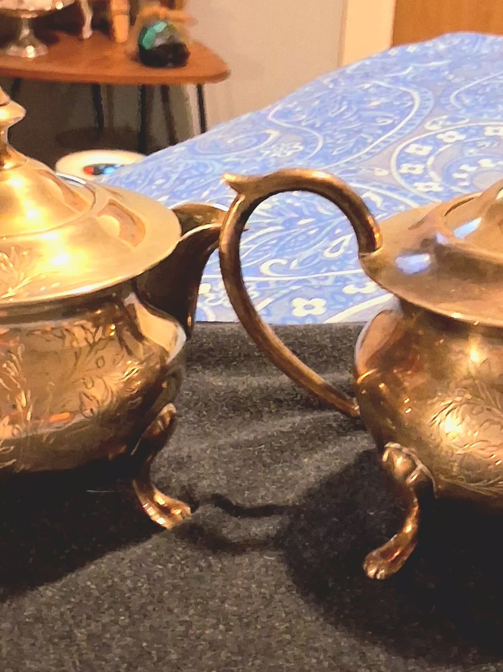Antique-Style Brass Sugar and Creamer Set - Brass Finish